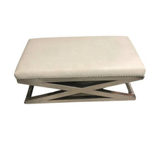 Load image into Gallery viewer, White Leather Bench with Metal Legs