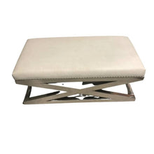 Load image into Gallery viewer, White Leather Bench with Metal Legs